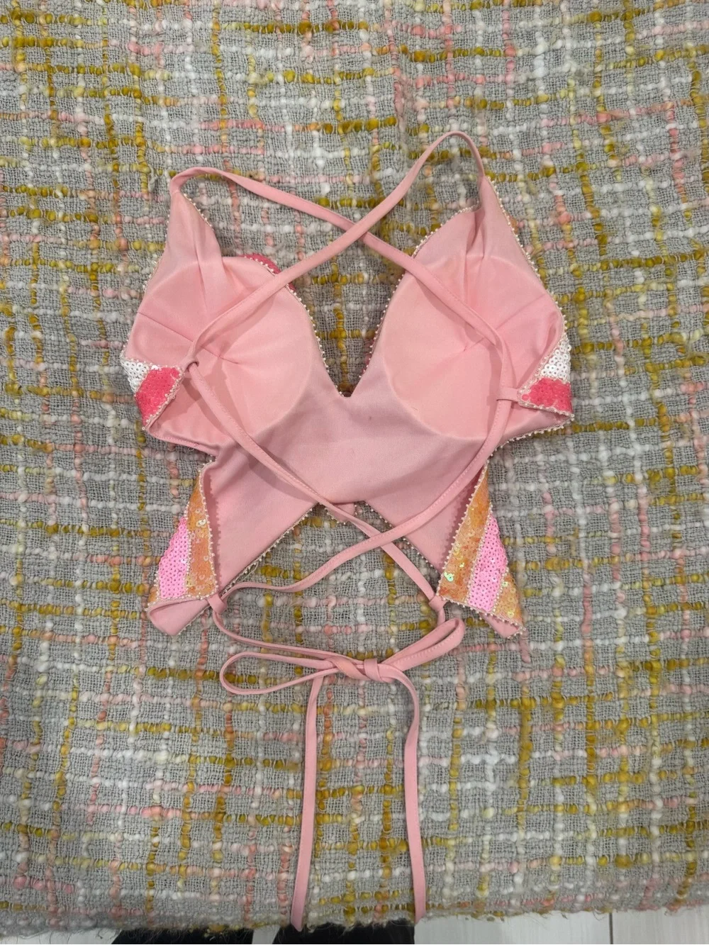 Sequin Butterfly Crop Top - Pink & Gold